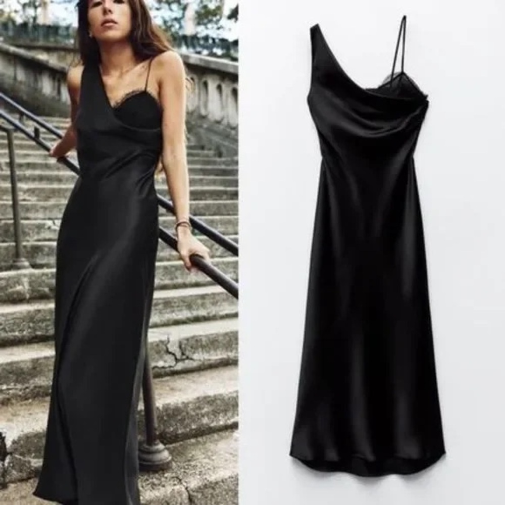 Zara Elegant Black Satin Dress with lace